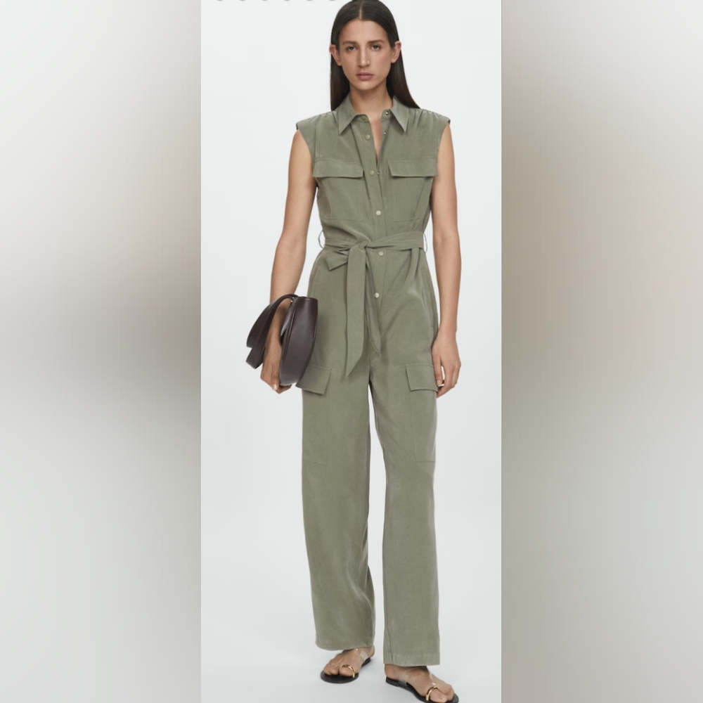 Mango Tan Jumpsuit with Utility Style and Relaxed Fit
